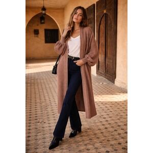Zara Brown Textured Knit Open Front Kimono Cardigan Size M Boho Minimalist Cozy